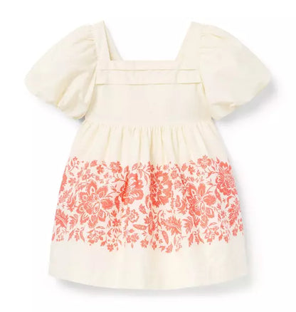 Floral Border Puff Sleeve Dress
