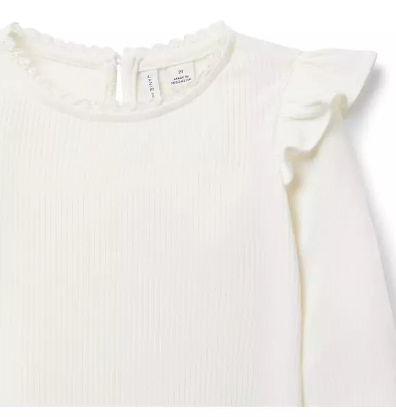 Ribbed Ruffle Shoulder Top