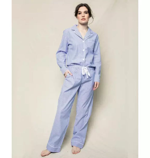 Women's Twill Pajama Set in French Blue Seersucker