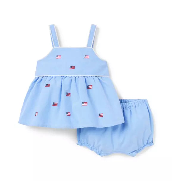 Baby Embroidered Flag Matching Set