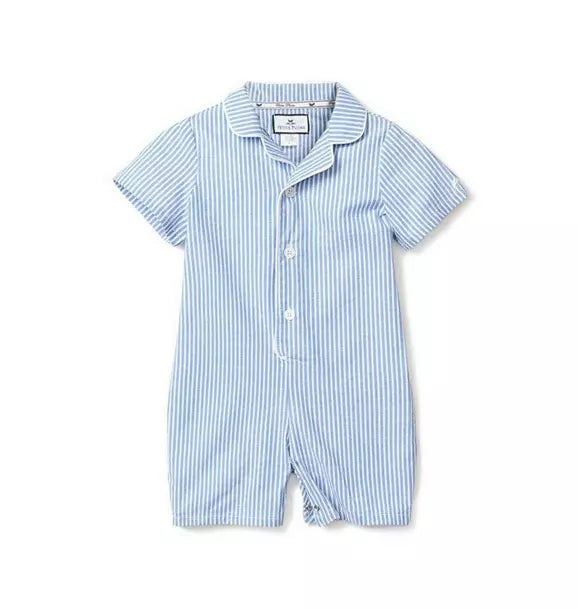 Baby's Twill Summer Romper in French Blue Seersucker
