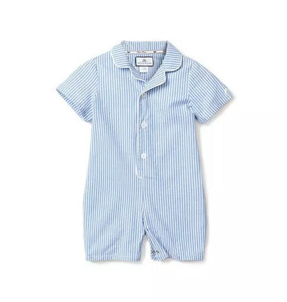 Baby's Twill Summer Romper in French Blue Seersucker
