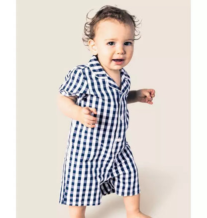 Navy Gingham Romper