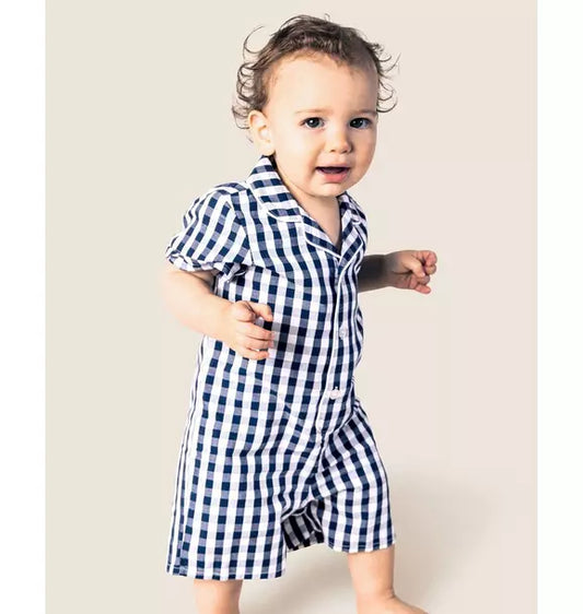 Navy Gingham Romper