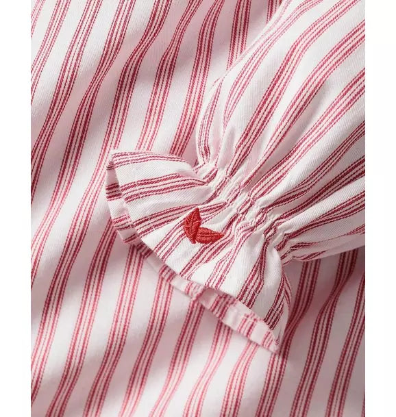 Girl's Twill Delphine Nightgown in Antique Red Ticking