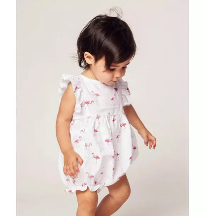 Baby's Twill Ruffled Romper in Flamingos