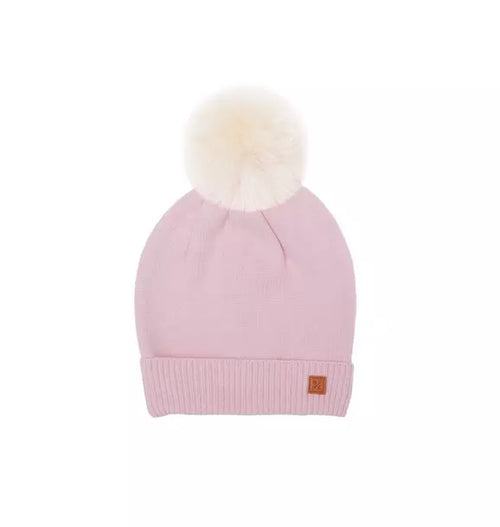 Ballerina Pink Knit Winter Hat with Faux Fur Pom