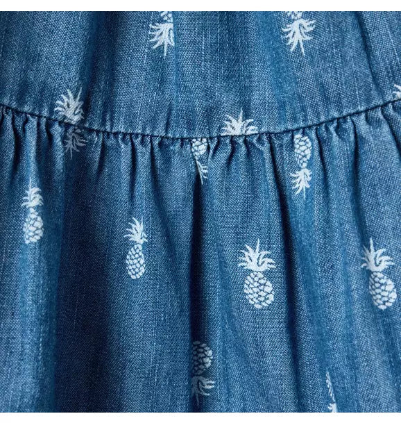 Pineapple Chambray Smocked Dress