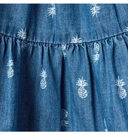 Pineapple Chambray Smocked Dress
