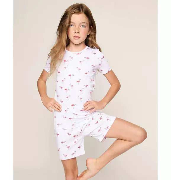 Kid's Pima Snug Fit Short Pajama Set in Flamingos