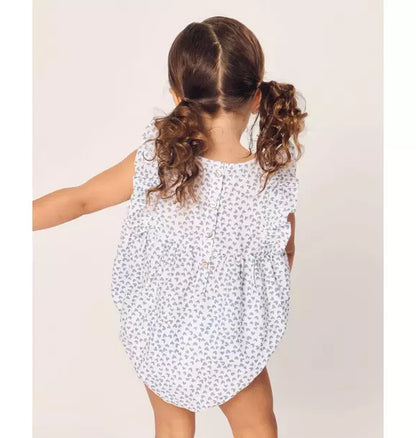 Infants Ruffled Romper in Bluehearts
