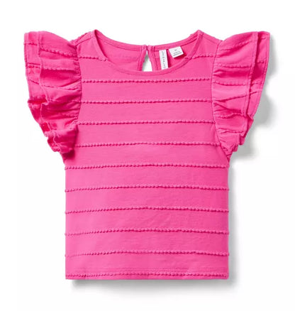 Textured Stripe Ruffle Sleeve Top