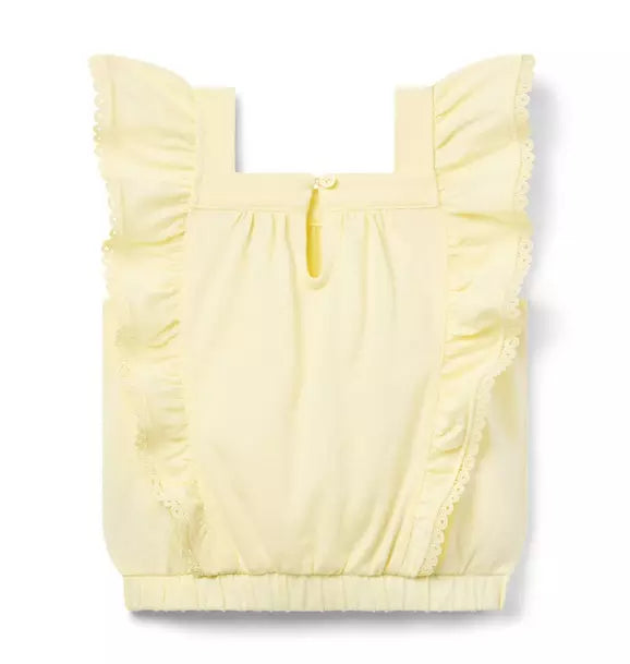 Lace Trim Flutter Sleeve Top