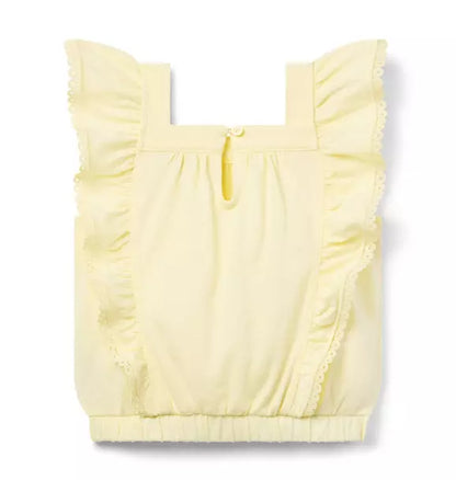 Lace Trim Flutter Sleeve Top