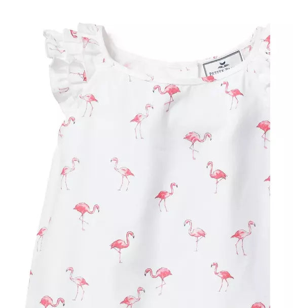 Girl's Twill Amelie Short Pajama Set in Flamingos