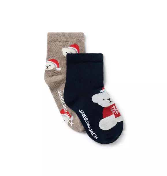 Baby Santa Bear Sock 2-Pack