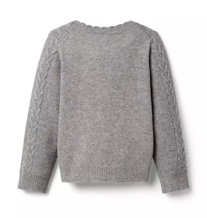 Embroidered Floral Cable Knit Sweater