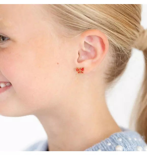Red Enamel Bow Stud Earrings