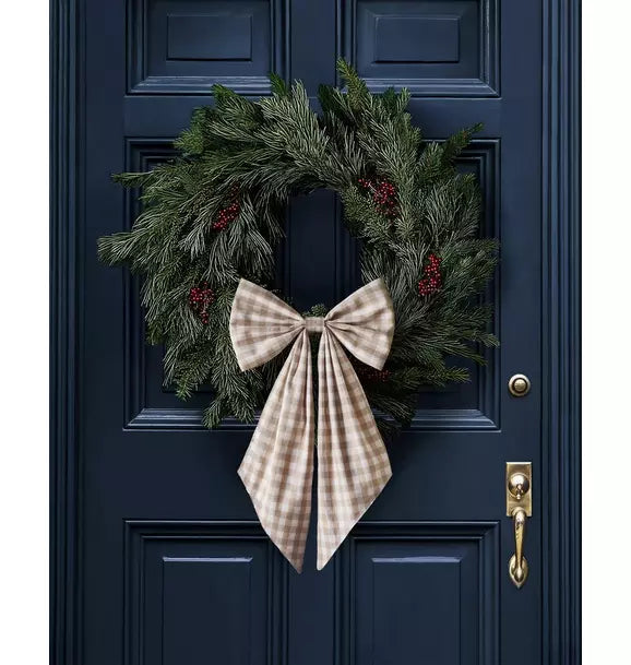 Wreath Bow in Camel Gingham