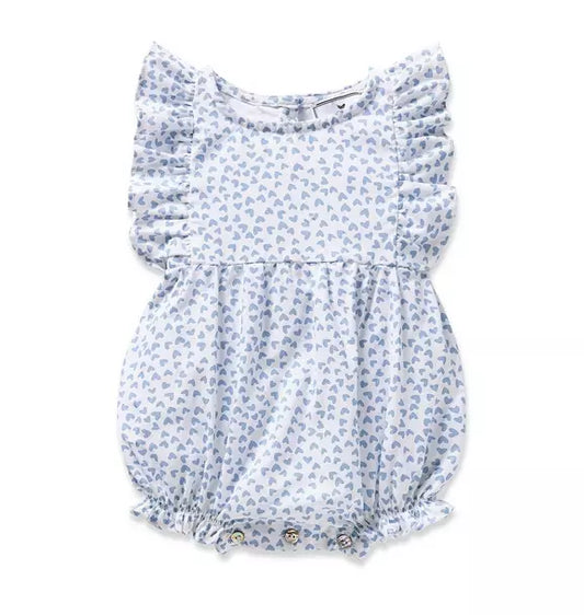 Infants Ruffled Romper in Bluehearts
