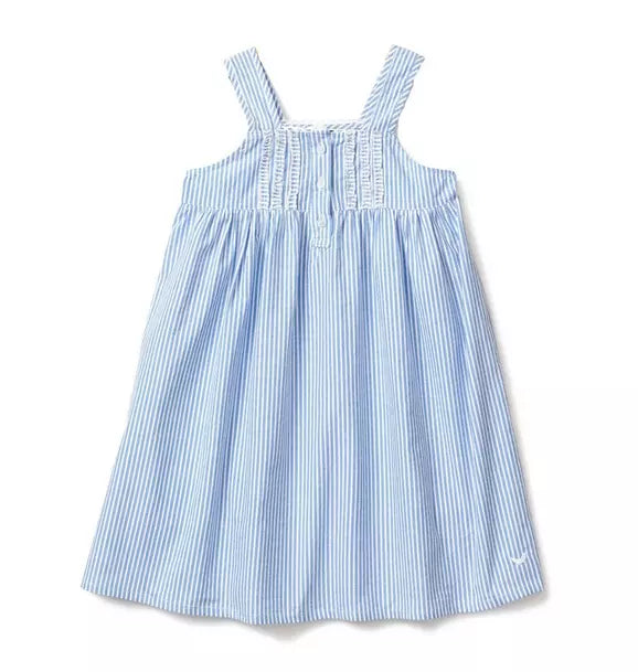 Girl's Twill Charlotte Nightgown in French Blue Seersucker