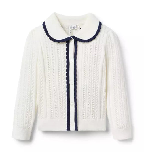 Pointelle Scalloped Trim Cardigan