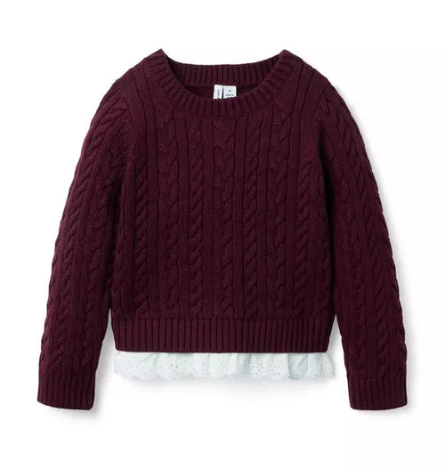 Cable Knit Eyelet Hem Sweater