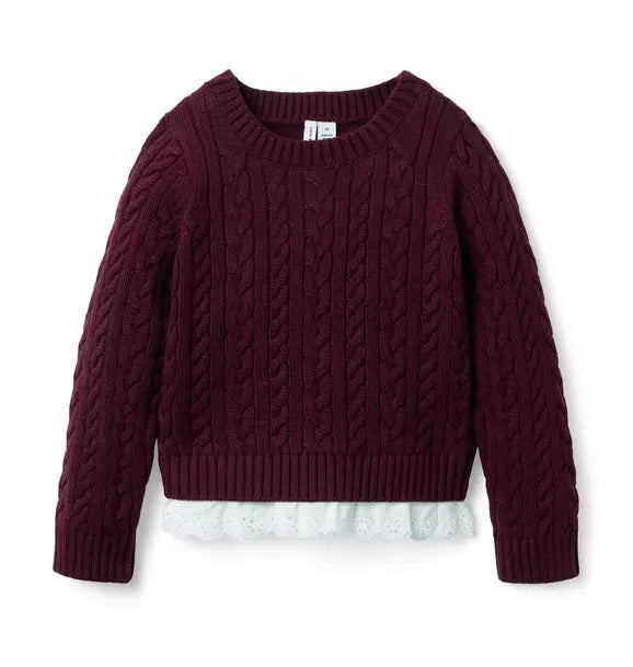 Cable Knit Eyelet Hem Sweater