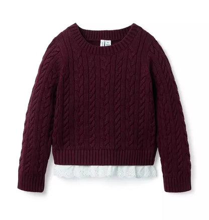 Cable Knit Eyelet Hem Sweater