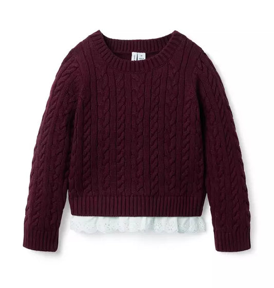 Cable Knit Eyelet Hem Sweater