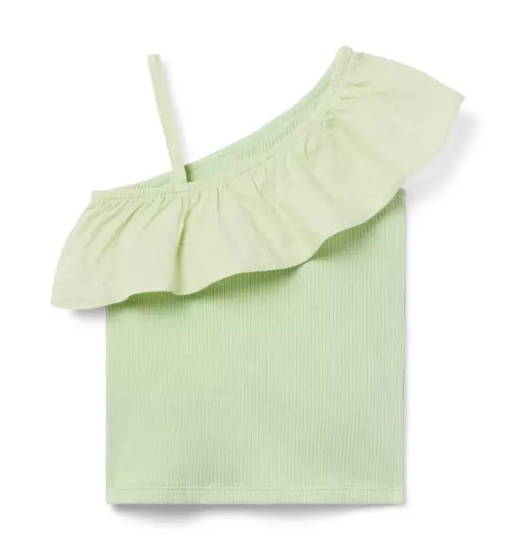 Ribbed Ruffle Shoulder Top