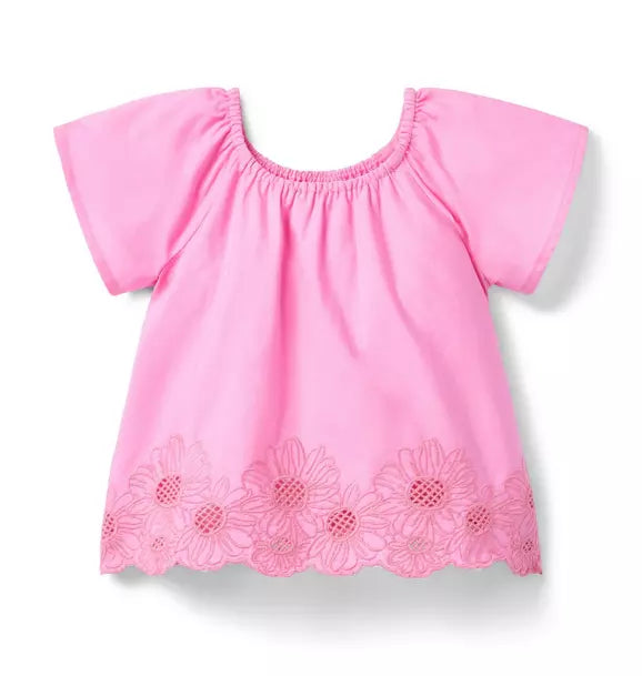 Embroidered Floral Hem Top