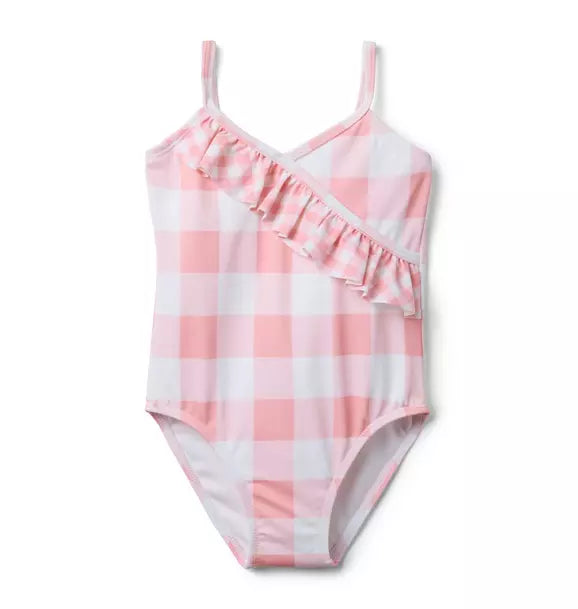 Recycled Gingham Ruffle Swimsuit