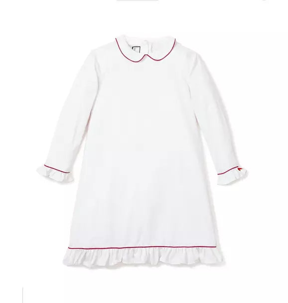 White Sophia Nightgown With Red Piping