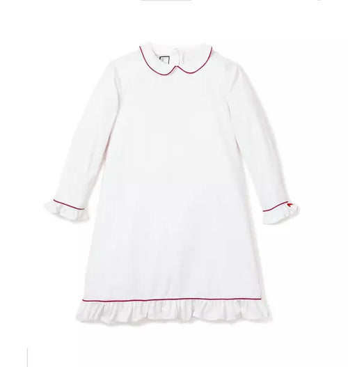 White Sophia Nightgown With Red Piping