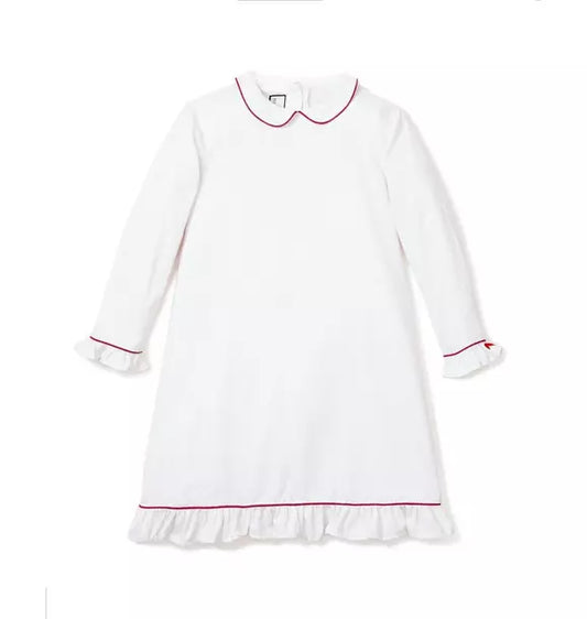 White Sophia Nightgown With Red Piping