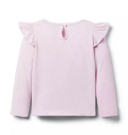 Ribbed Ruffle Shoulder Top