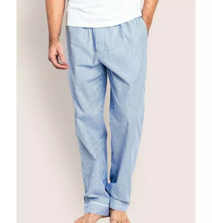 Men's Twill Pajama Pants in French Blue Seersucker