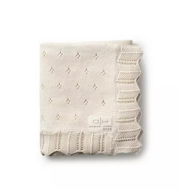 Scalloped Pointelle Baby Blanket Natural