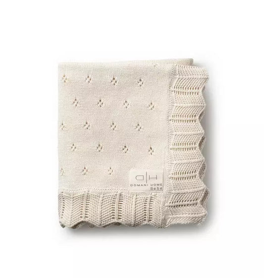 Scalloped Pointelle Baby Blanket Natural