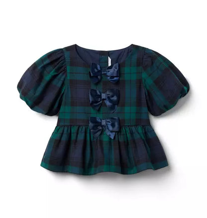 Tartan Peplum Bow Top