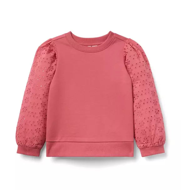 Eyelet Puff Sleeve Sweatshirt