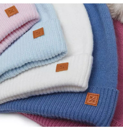 Winter White Knit Winter Hat with Faux Fur Pom