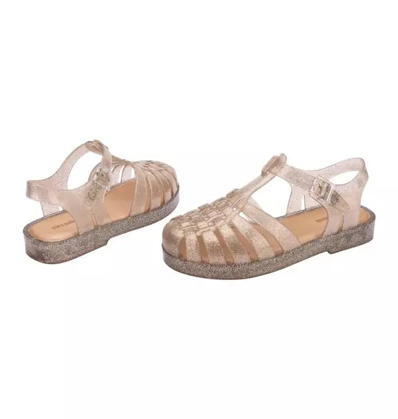 Possession Shiny Fisherman Jelly Sandal in Beige Silver Glitter
