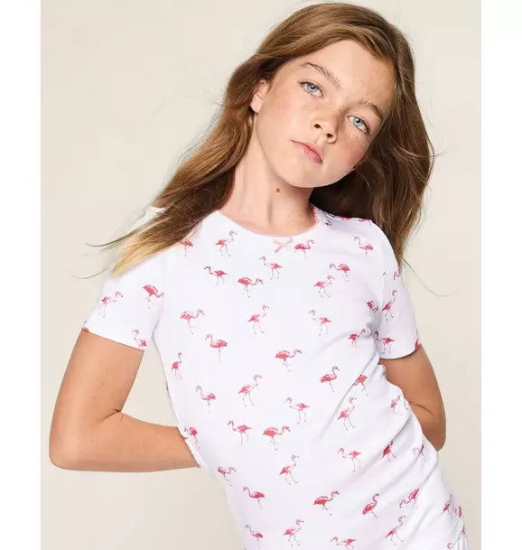 Kid's Pima Snug Fit Short Pajama Set in Flamingos