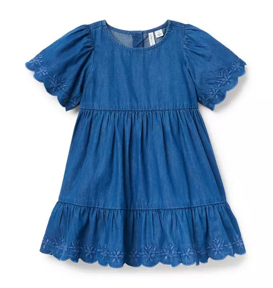 Embroidered Floral Chambray Dress