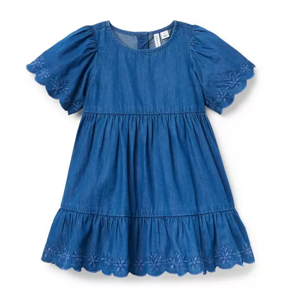 Embroidered Floral Chambray Dress