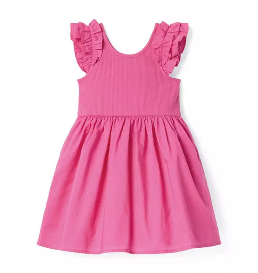 Ribbed Ruffle Sleeve Dress