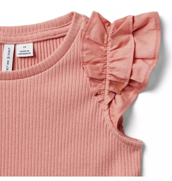 Ribbed Ruffle Sleeve Top