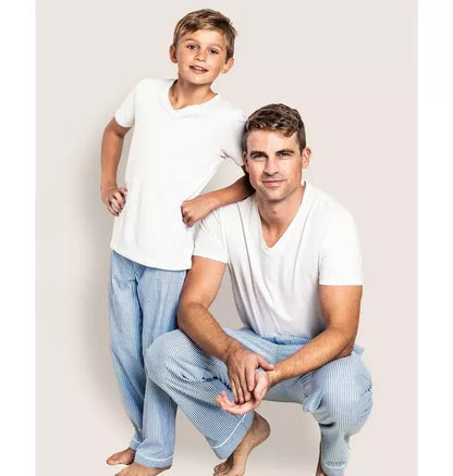 Men's Twill Pajama Pants in French Blue Seersucker